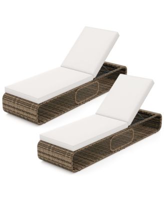 2PCS Chaise Lounge Chair w/ Adjustable Backrest Cushion and Storage Outdoor