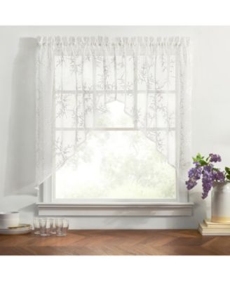 Brewster 100% Polyester Tailored Embroidered Sheer Rod Pocket Swag Pair  70" x 38"