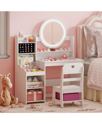 Kids Vanity Desk with Mirror and Lights Dressing Table Set