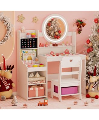 Kids Vanity Desk with Mirror and Lights Dressing Table Set