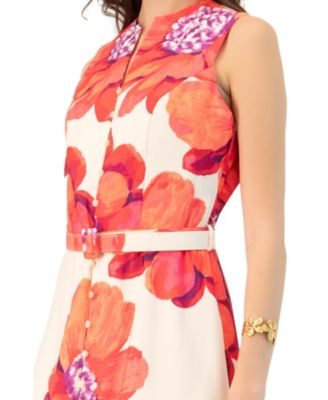 Women's Printed Jacquard Sleeveless Midi Dress