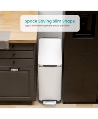 12 Gallon Slim Kitchen Trash Can with Soft Close Lid, Removable Liner, and Bag Tuck Band, Slate Blue