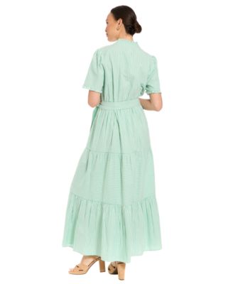 Petite Fit & Flare Slit Neck Tiered Maxi Dress