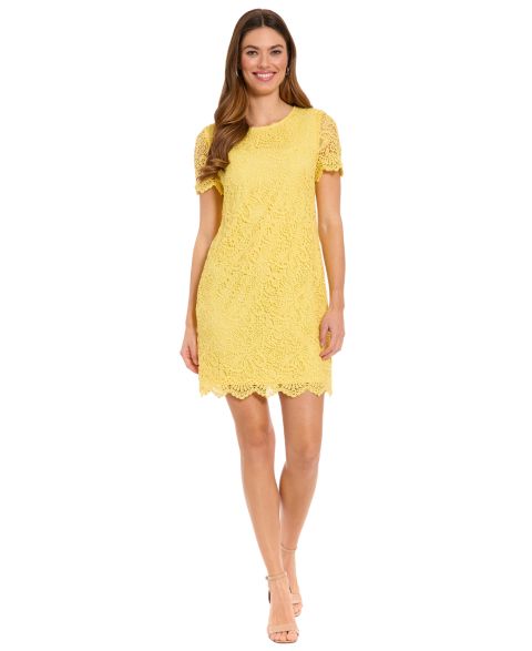 Женское платье London Times Petite Short-Sleeve Jewel Neck Shift, цвет: Sunshine