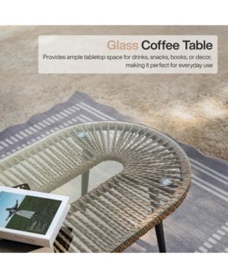 4-Piece Outdoor Wicker Patio Conversation Seating Set with Coffee Table, Weather-Resistant Cushions, Patio Furniture Set for Garden, Deck