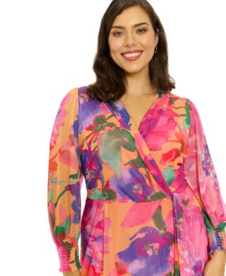 Plus Size Printed Blouson-Sleeve Maxi Dress