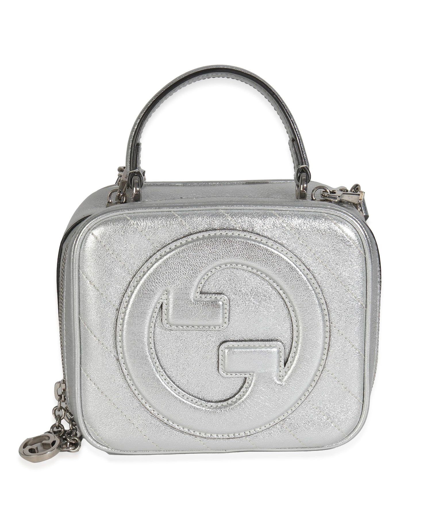 Silver Metallic Sakai Be Green Calfskin Diagonal Stitched Blondie Top Hand