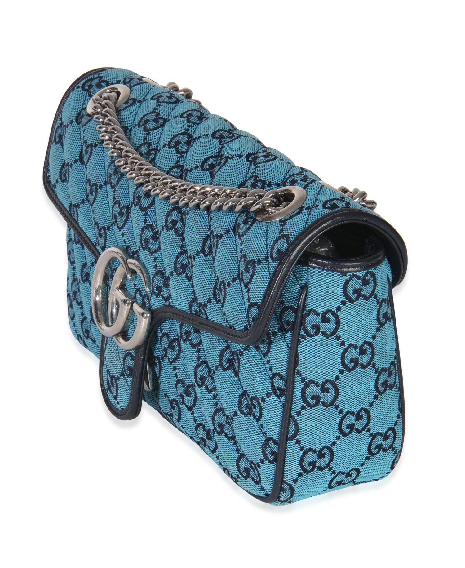 Blue GG Canvas Diagonal Small GG Marmont Bag