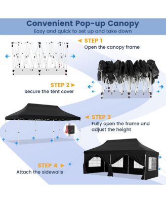 10 x 20 FT Canopy w/ 6 Detachable Sidewalls Carrying Bag UPF50+ Sun Protection