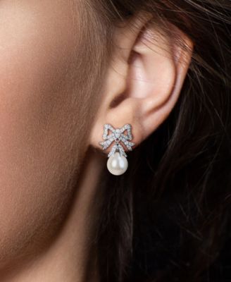 Cultured Freshwater Pearl & White Topaz (1-1/3 ct t.w.) Drop Earrings in Sterling Silver