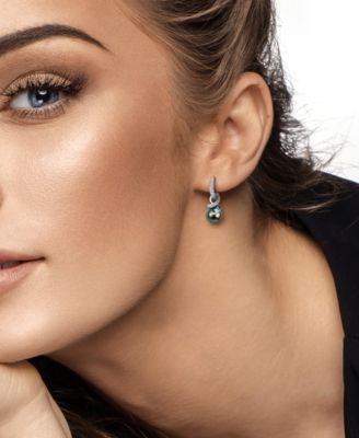 Cultured Tahitian Pearl and Diamond (1/10 ct. t.w.) Drop Earrings in Sterling Silver