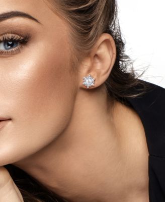 Cultured Freshwater Pearl & Created White Sapphire (3-3/8 ct. t.w.) Earrings in Sterling Silver