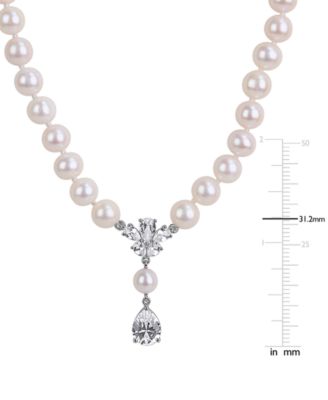 Cultured Freshwater Pearl & Created White Sapphire (4-1/2 ct t.w.) Necklace in Sterling Silver