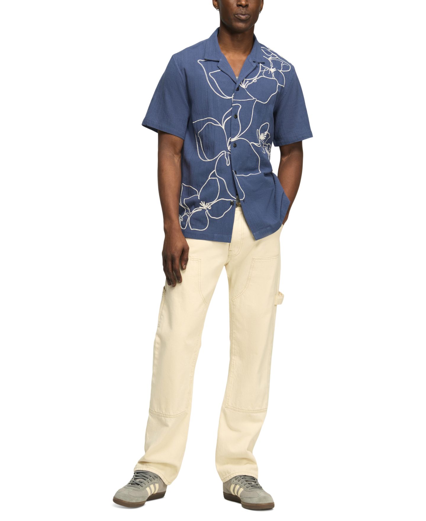 Мужская рубашка Lucky Brand Floral Embroidered Motif Camp, цвет: Синий — фото 2