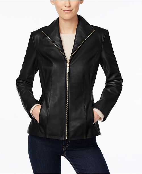 Cole Haan Petite Leather Moto Jacket & Reviews - Coats - Women - Macy's