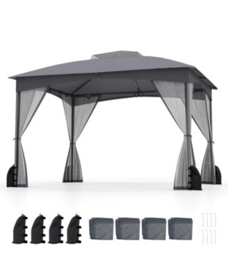 10 x 12 FT Patio Gazebo w/ Netting Walls Soft Top Double Roof Canopy w/ 4 Sandbags