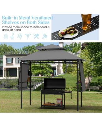 13.5' x 4' Patio BBQ Grill Gazebo Side Awnings Shelves 2-Tier Canopy Outdoor