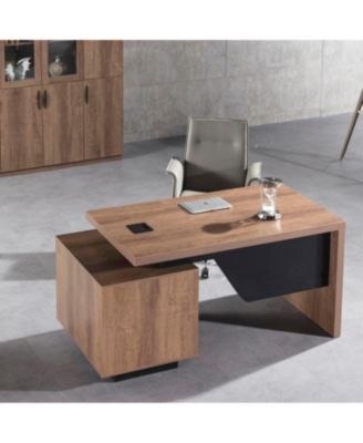Modern Width Adjustable Home office Desk with Storage Cabinet
