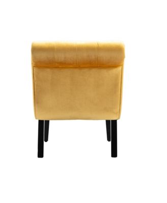 Modern Velvet Accent Chair, Upholstered Fabric Button Reading Chaise with Tufted Back, Wooden Legs and Rolled Edge Design for Living Room