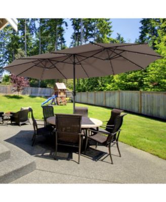 15 Feet Twin Patio Umbrella with 48 Solar LED Lights