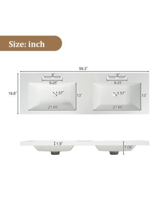 59.3" Double Sink Bathroom Vanity with SMC Integrated Basin, Soft Close Drawers & Adjustable Shelf for Large Bathrooms