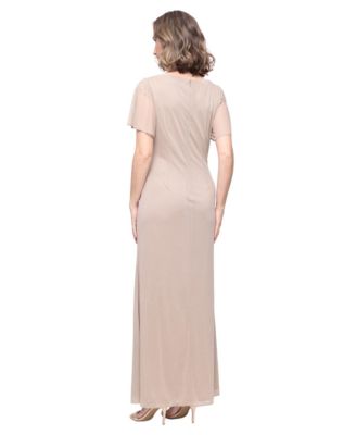 Women's Round-Neck Flutter-Sleeve Gown 