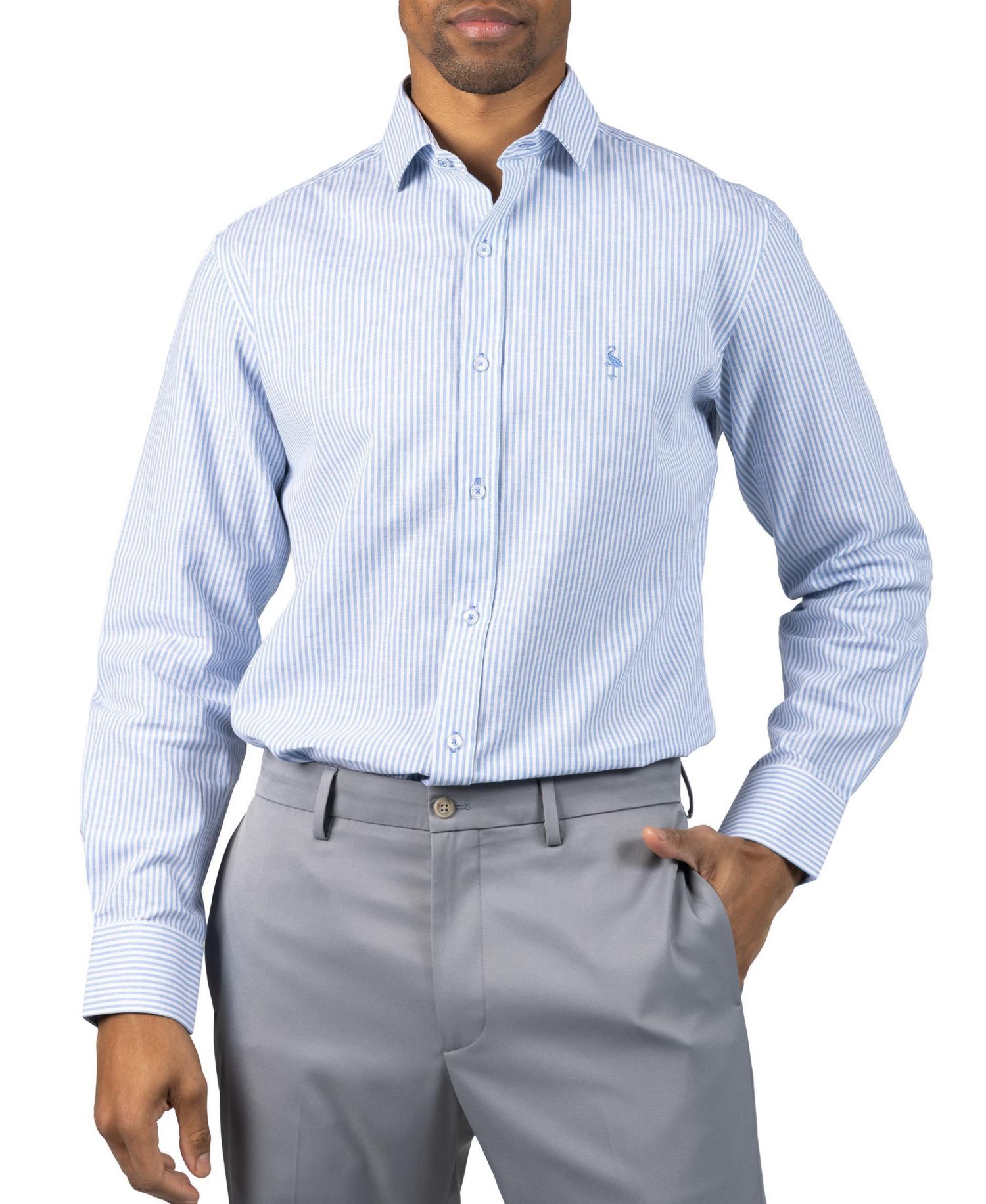 Men's Yarn Dyed Linen Stripe Long Sleeve Shirt