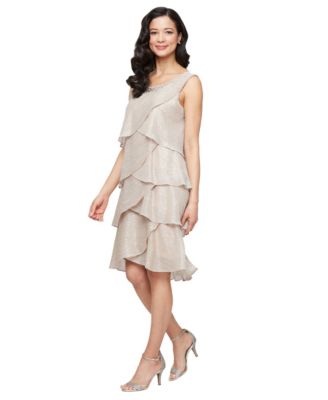 Petite Crewneck Embellished Tiered Jacket Dress