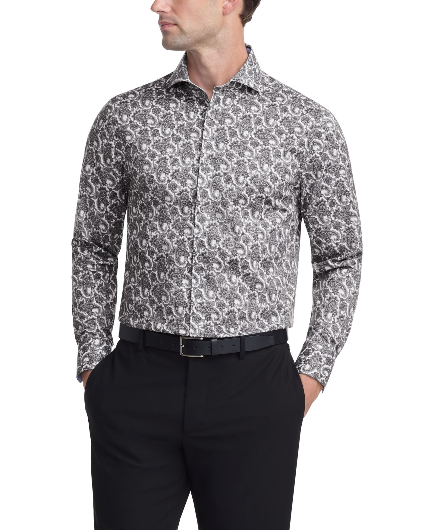 Мужская рубашка Ted Baker Patterned Slim Fit Dress Shirt, цвет: Тёмный серый пастельный — фото 1
