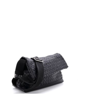 Large Classic Fold Over Messenger Bag Intrecciato Leather