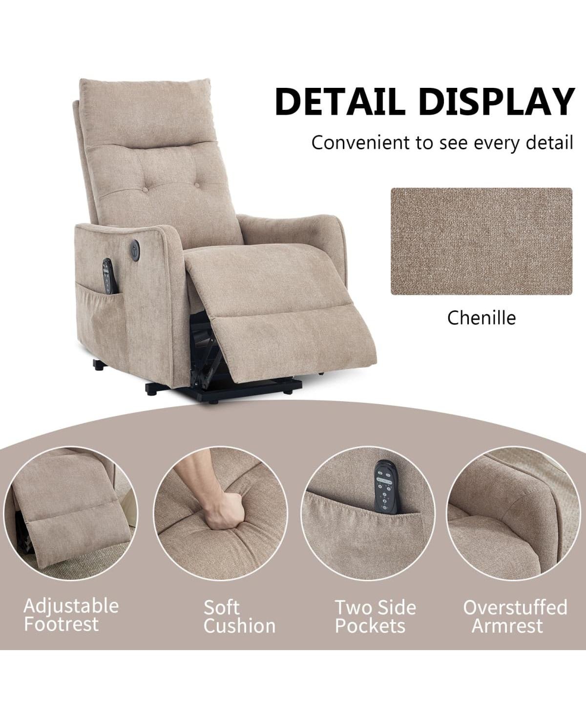 Maison Boucle Chenille Power Lift Recliner Chair for Elderly with Massage, Heat & Usb, Single Motor Electric Seniors