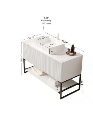 48" French Romantic Bathroom Vanity with White Ceramic Vessel Sink, Freestanding 3-Door Cabinet No Faucet