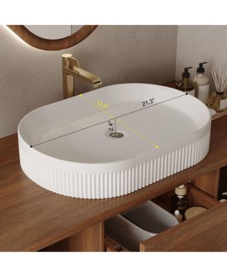 39.4" Wall-Mount Bathroom Vanity with Oval Ceramic Sink, Walnut Solid Wood Floating Cabinet & Soft-Close Drawers