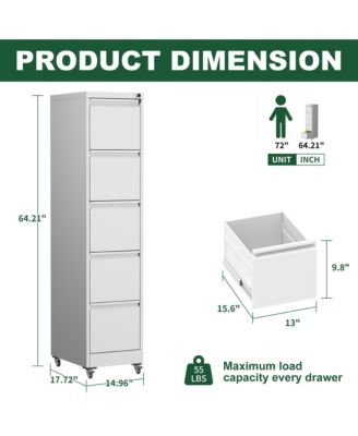 5 Drawer Locking Vertical File Cabinet on Wheels - for Home Office Organizer, Heavy-Duty Filing Storage Cabinet for Letters/Legal/A4