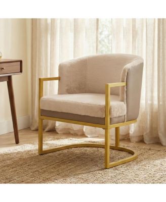 Accent Chair, Upholstered Faux Rabbit Fur Armchair with Gold Metal Frame, Curved Backrest Support for Living Room, Bedroom