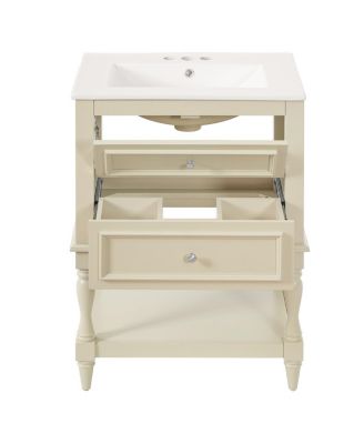 24.4" Retro Freestanding Bathroom Vanity with Sink, Bathroom Storage Cabinet with Open Shelf & Ample Storage Drawers