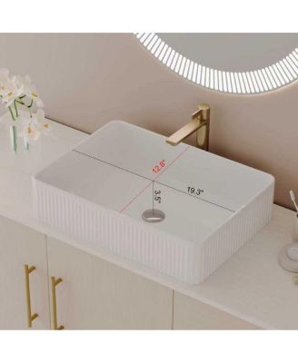 47.2" Bathroom Vanity with Ceramic Vessel Sink, Gold Stainless Steel Frame & Open Shelf, Modern Oak Freestanding Cabinet