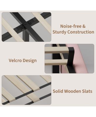 Set of 2 Twin Size Bed Frame with Wingback Headboard, Velvet Upholstered Platform Bed frame with Wood Slats, No Box Spring Needed