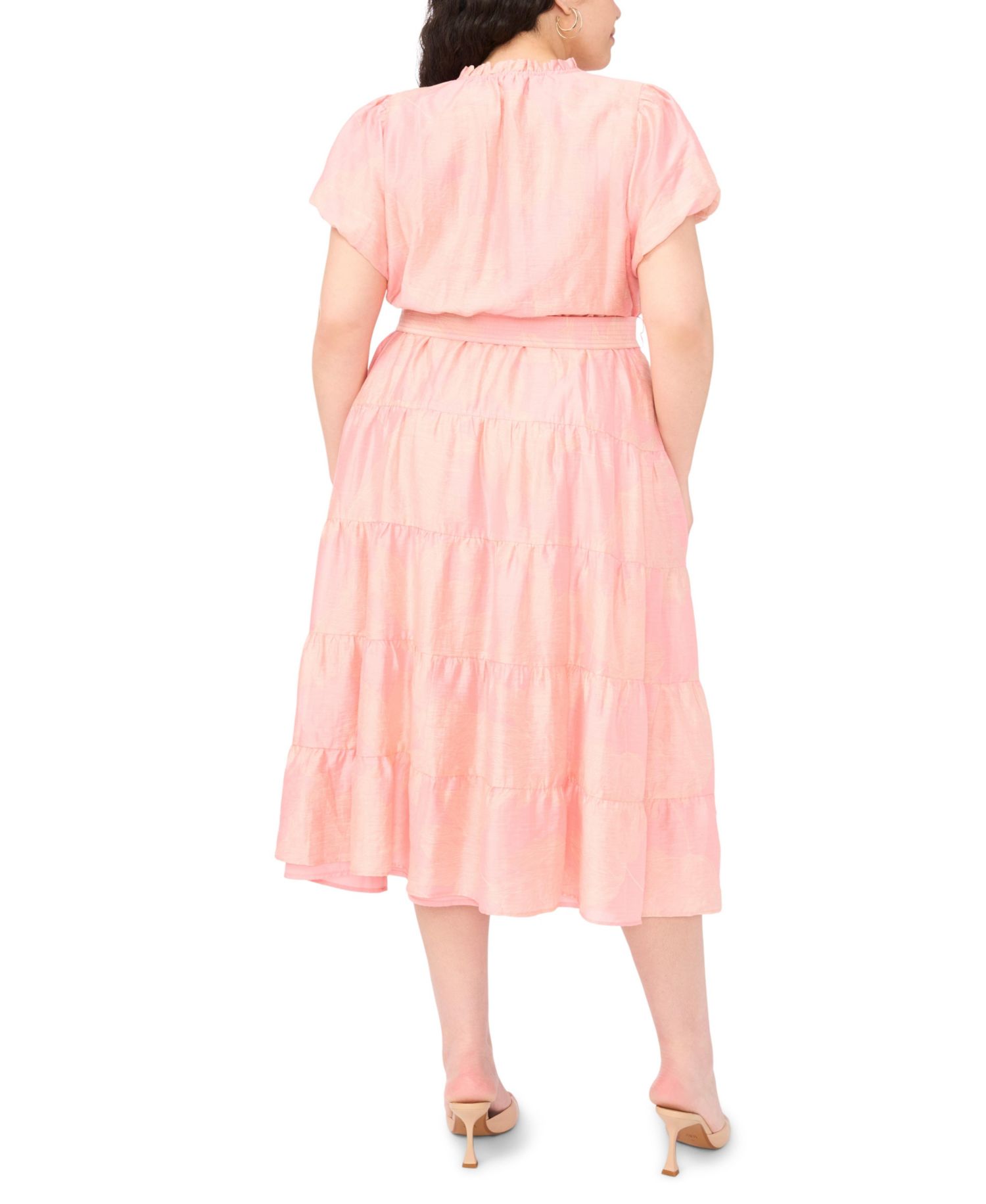 Plus Size Notch-Neck Puff-Sleeve Midi Dress