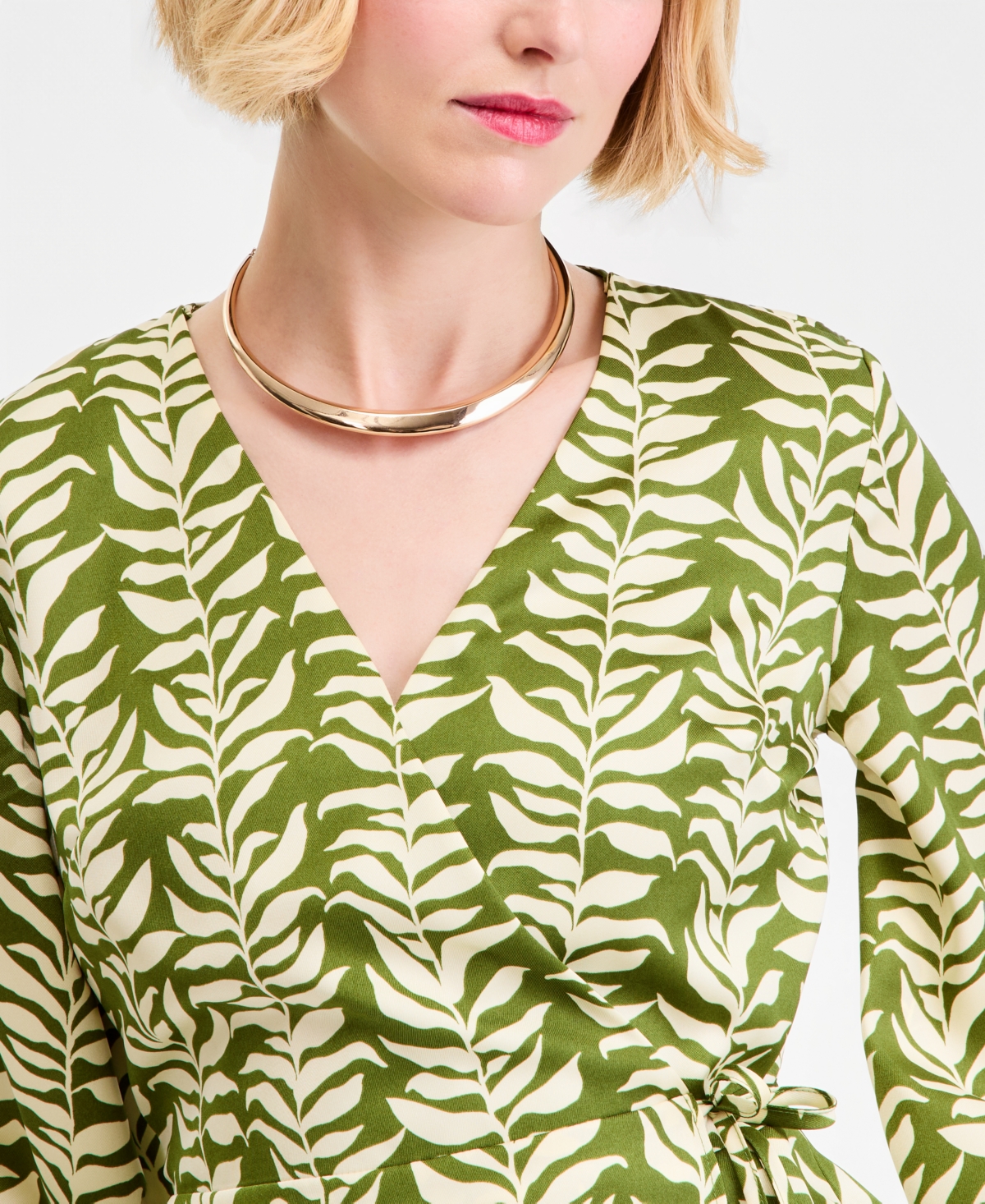 I.n.c. International Concepts Women's Printed Blouson-Sleeve Wrap Blouse, Macy's Exclusive