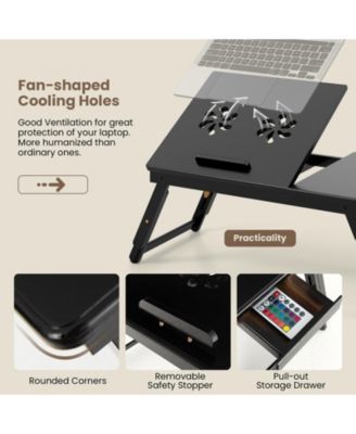 Adjustable Bamboo Laptop Desk with Tilting Top and Storage Drawer