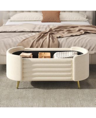 Storage Ottoman - Upholstered Storage Bench, Oval End of Bed Bench for Living Room, Bedroom and Entryway