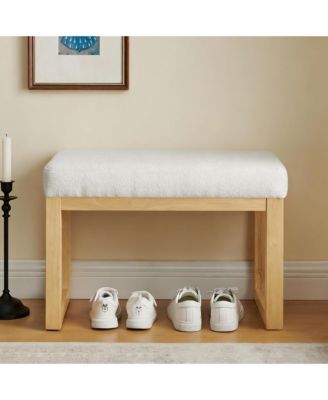Upholstered Wooden Ottoman Bench, Shoe Changing Bench, Rustic Entryway Shoe Bench for Bedroom, Living Room, Entryway