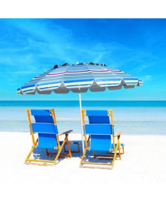 8FT Portable Beach Umbrella with Sand Anchor and Tilt Mechanism for Garden and Patio