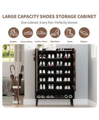 2Pcs Shoe Cabinet, Large Shoe Cabinet with 2 Doors, Adjustable Shelves, Shoe Organizer with Doors for Hallway, Entryway, Living Room