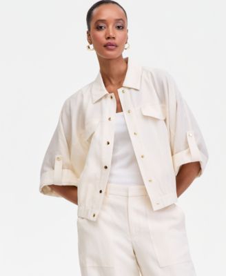 Women's Linen-Blend 3/4-Sleeve Shirt Jacket