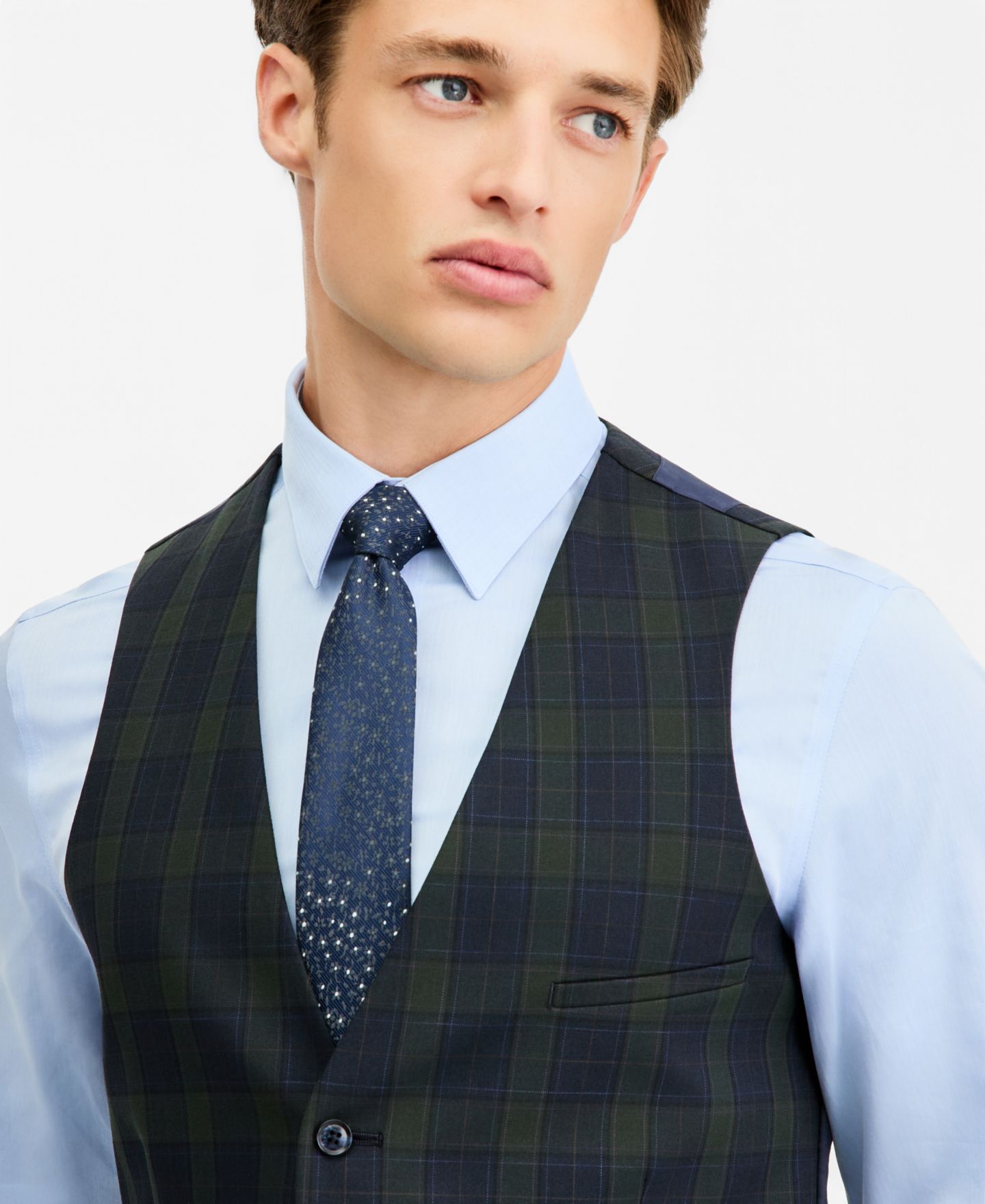 Мужской жилет Bar III Slim-Fit Green Tartan Suit Separates Vest, цвет: Зелёный — фото 3