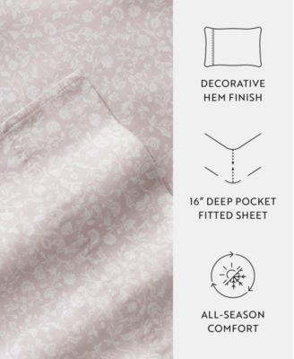 Long Staple 300-Thread Count Cotton Pattern 4-Pc. Sheet Set, California King