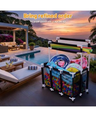 2PCS Pool Float Storage Bins Basket for Toys Raft Noodles Rolling Cart Organizer