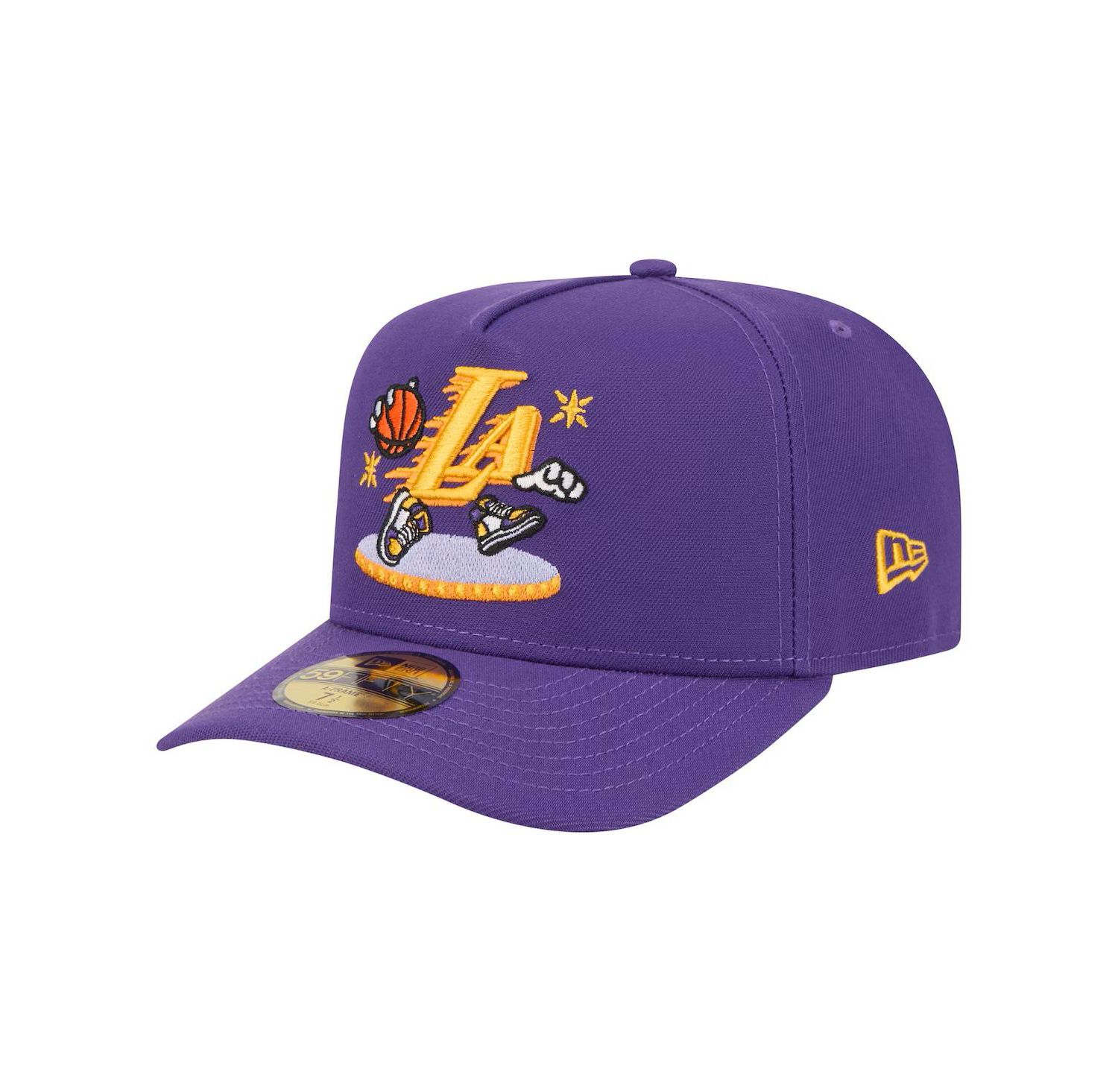 Men's Purple Los Angeles Lakers Injection Cartoon Logo A-Frame 59FIFTY Fitted Hat